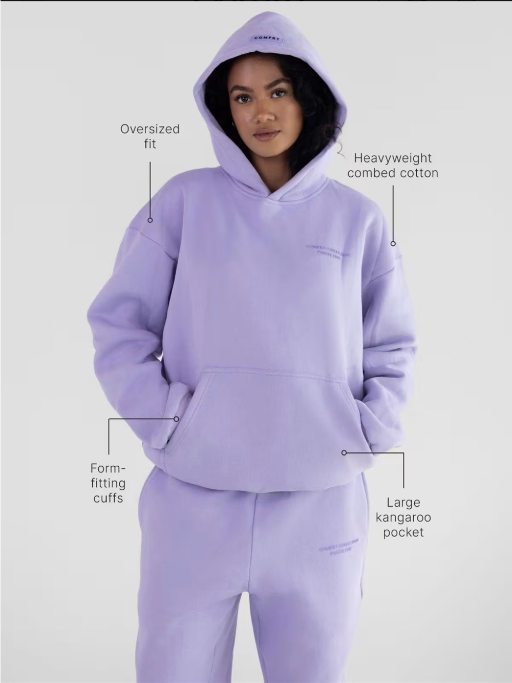 Comfrt Pastel Edit Lilac Women's Sweatsuit Set - Cozy Casual Fit - Picture 3 of 11
